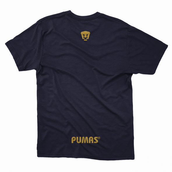 Playera Tipo Ugly Sweater Navideño-Pumas-Corona Navideña Marino-Caballero