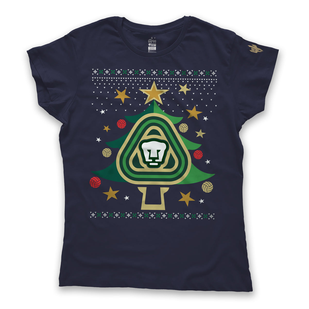 Playera Tipo Ugly Sweater Navideño-Pumas-Pino Marino-Dama – Tirando Rostro