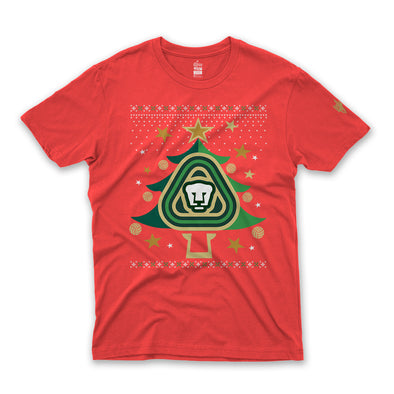 Playera Tipo Ugly Sweater Navideño-Pumas-Pino Rojo-Caballero