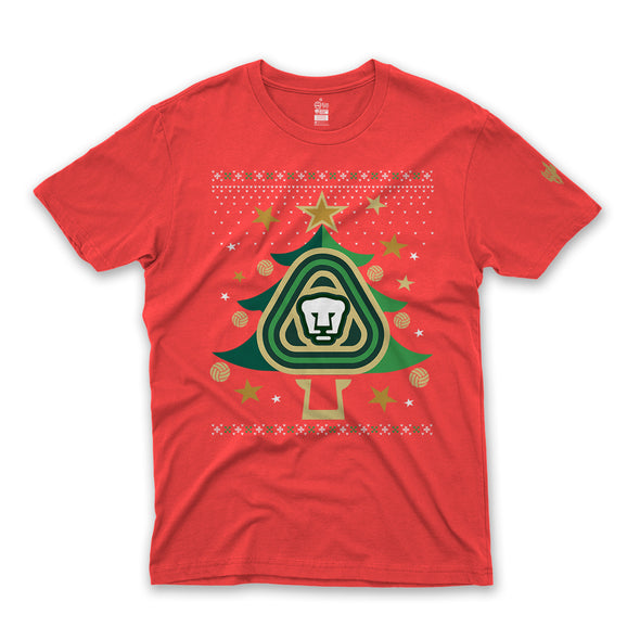 Playera Tipo Ugly Sweater Navideño-Pumas-Pino Rojo-Caballero