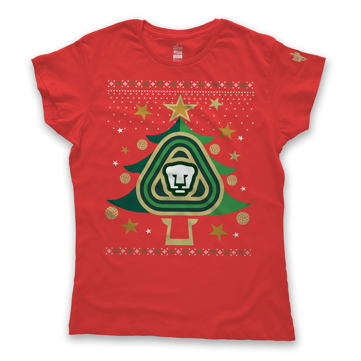Playera Tipo Ugly Sweater -Pumas-Pino Rojo Navideño-Dama – Tirando Rostro
