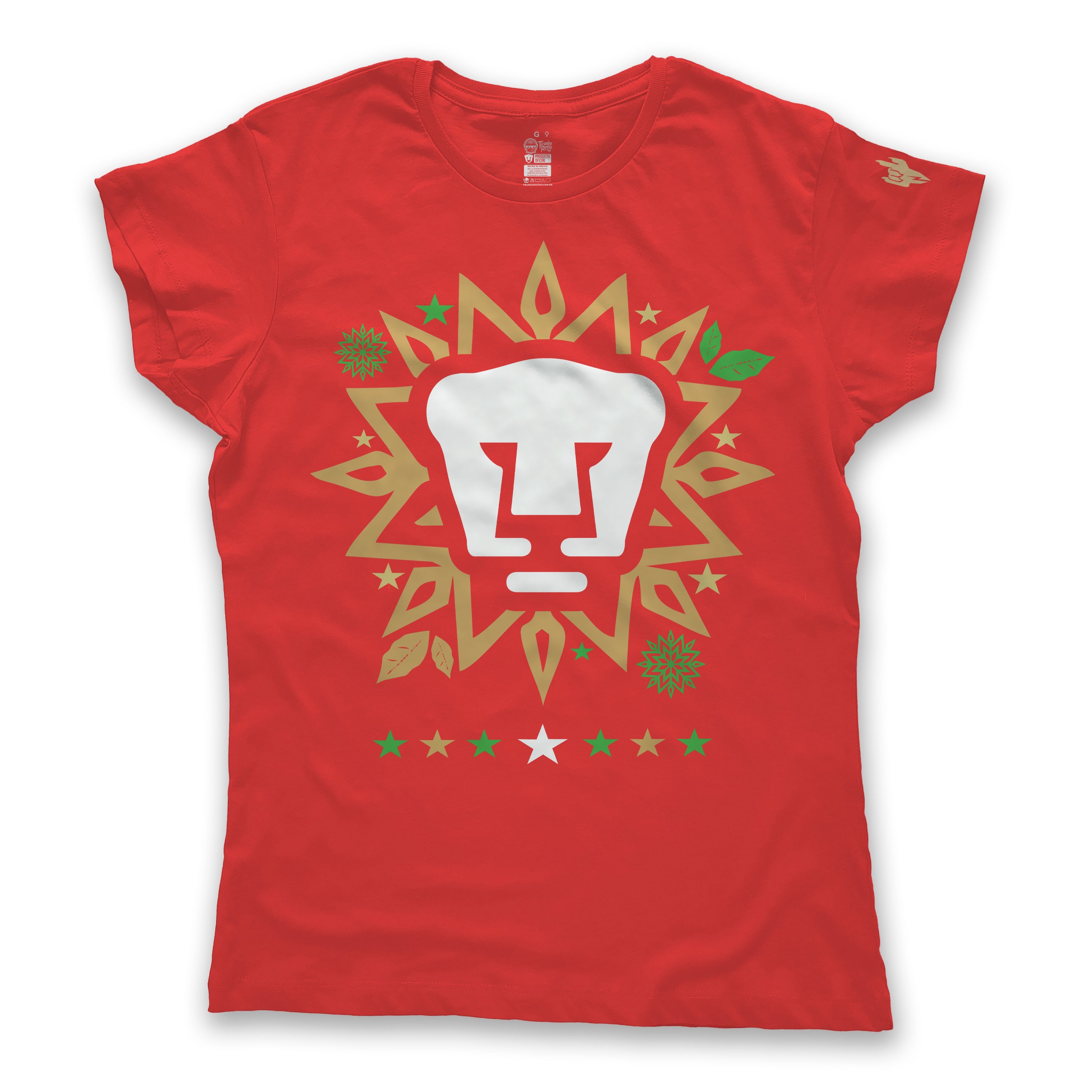 Playera Tipo Ugly Sweater-Pumas-Corona Navideño Rojo-Dama – Tirando Rostro