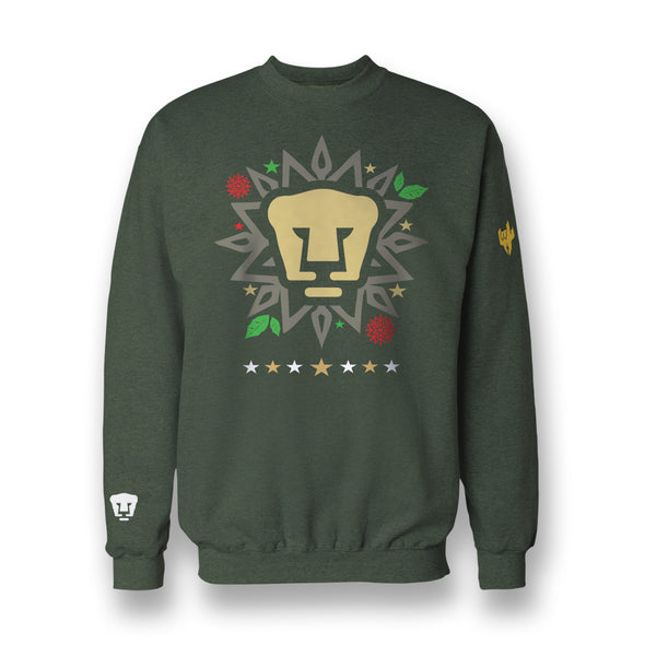 Sudadera Tipo Ugly Sweater-Pumas-Corona Navideña Verde-Unisex