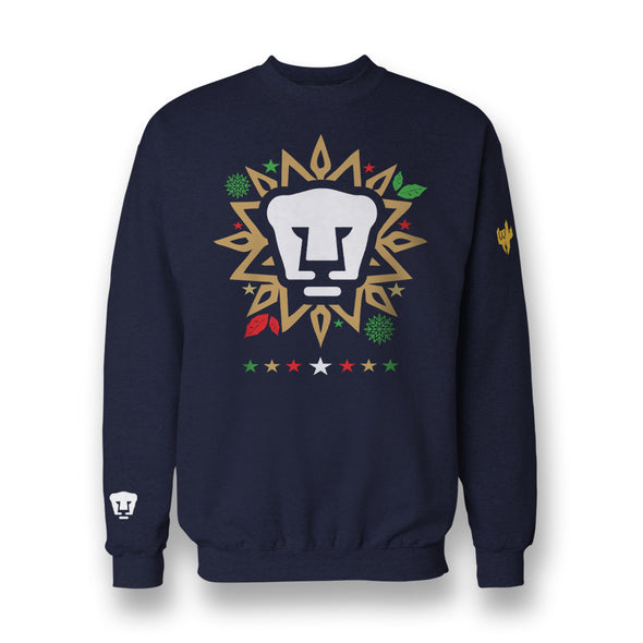 Sudadera Tipo Ugly Sweater-Pumas-Corona Navideña Marino-Unisex